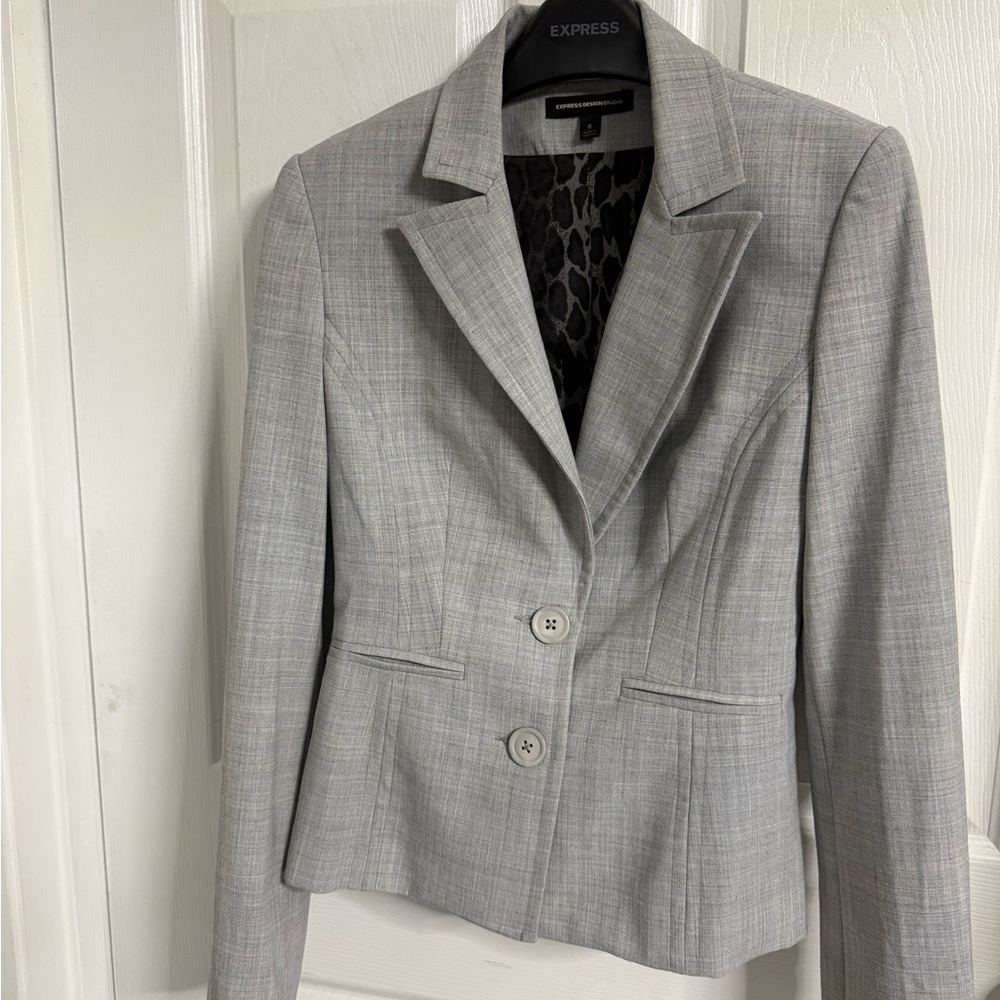 Express Editor Fitted Two Button Gray Blazer - image 2